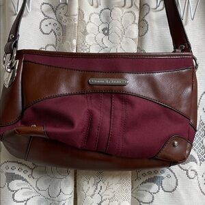Etienne Aigner Wine and Brown Leather-Trim Shoulder Bag